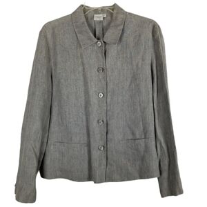 Garnet Hill Womens Linen Five Button Blazer Size 10 Gray Office Business Nuetral